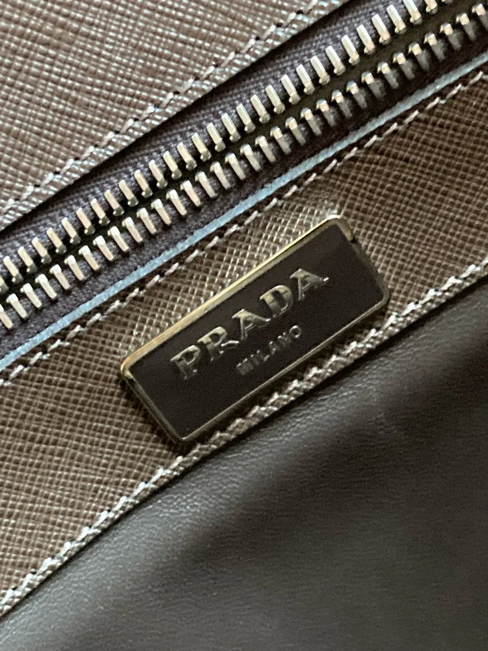 Prada Brown Saffiano Leather Briefcase with Gold Hardware